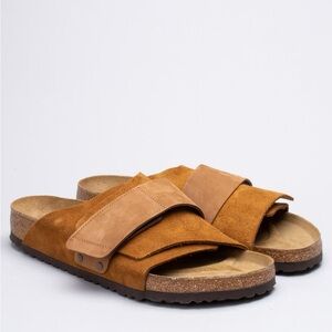 Birkenstock Men's Double Strap Suede Slide Sandals - Cognac Brown